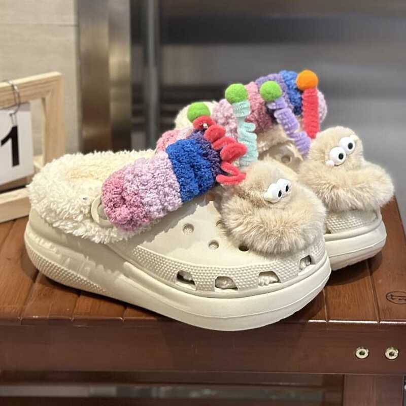Suitable for Crocs Clogs, Plush Lining, Autumn and Winter Cotton Inserts, Thickened Accessories, Winter Puff Shoes