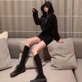 Летний однотонный сексуальный милый комплект с капюшоном для отдыха, толстовка, платье, коллекция 2021, облегающий крой, с акцентом на бедрах