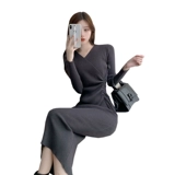 Приталенный корсет, трикотажное платье, демисезонная длинная юбка, 2020 года, V-образный вырез