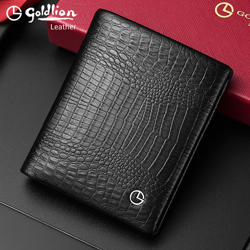 Goldlion Men's Short Wallet, Genuine Leather, Crocodile Pattern, Vertical Style, Luxury Brand, High-End Cowhide Leather Wallet for Men Goldlion Men's Short Wallet, Genuine Leather, Crocodile Pattern, Vertical Style, Luxury Brand, High-End Cowhide Leather Wallet for Men