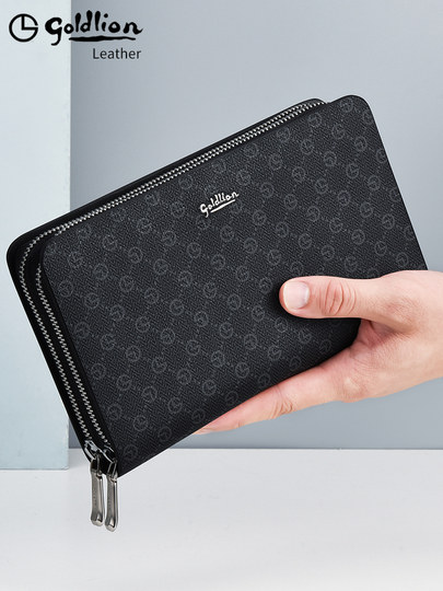 Мужской кошелек Goldlion, длинный, с двойной молнией, деловой, большой вместимости, 2026, новый, из натуральной кожи, брендовый клатч