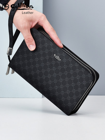 Мужской кошелек Goldlion, длинный, с двойной молнией, деловой, большой вместимости, 2026, новый, из натуральной кожи, брендовый клатч