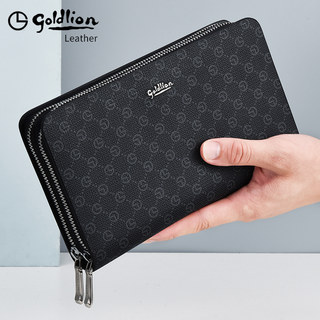Goldlion Wallet Men's Long Double Zipper Business Large Capacity 2026 New Genuine Leather Men's Brand Name Clutch Bag