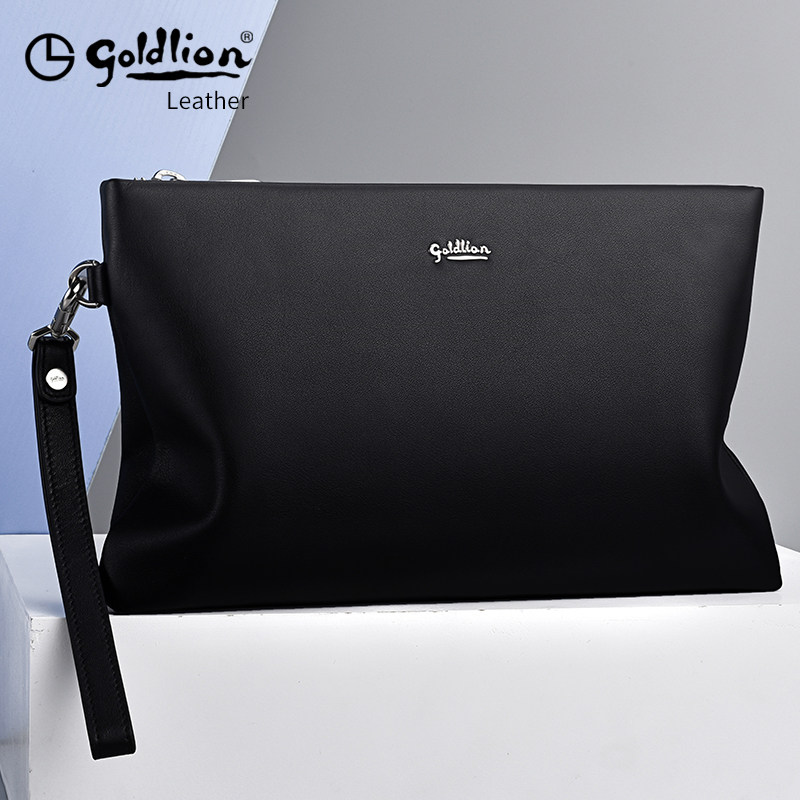 Jinli men's handbag leather luxury brand 2022 hand bag high - end business envelope bag bullfish bag