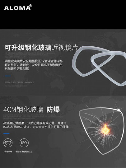 150-900 degrees special thickened explosion-proof tempered glass resin myopia lens for diving mask, installation included