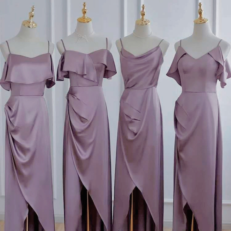Purple Satin Bridesmaid Dress 2026 New French Style Stunning Sister Group Niche High-End Dress for Everyday Wear Purple Satin Bridesmaid Dress 2026 New French Style Stunning Sister Group Niche High-End Dress for Everyday Wear