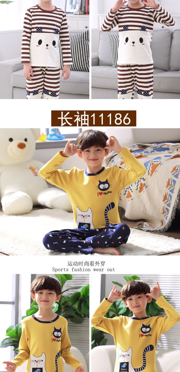 Bộ đồ ngủ bé trai mùa thu hoạt hình cotton dài tay Cậu bé to béo bé mùa đông 5-8-10-12-13 tuổi bộ khủng long