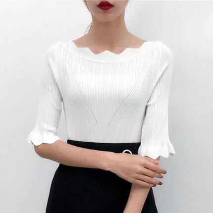 中袖上衣针织衫女2018春秋新款女装短款套头