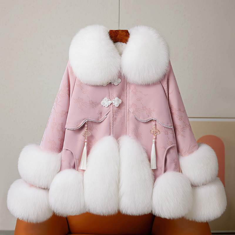 Haining New Style Fur Coat for Women with Embossed Embroidery, Fashionable Faux Fox Fur, Thickened Leather Jacket, Winter Coat Haining New Style Fur Coat for Women with Embossed Embroidery, Fashionable Faux Fox Fur, Thickened Leather Jacket, Winter Coat