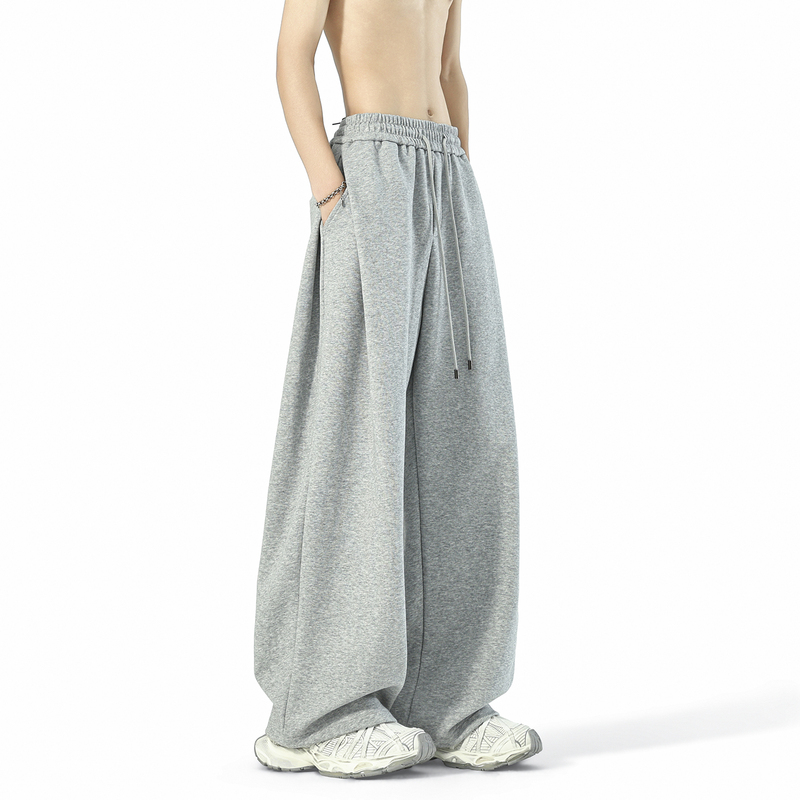 Lxs Studio Trendy American-Style Summer Gray Sweatpants for Men, Loose Straight-Leg Wide-Leg Curved Knife Sports Drape Pants