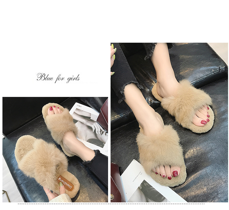 Dép lông cừu nữ mặc 2018 mới mùa thu hoang dã phiên bản Hàn Quốc của lưới đỏ dép thời trang lông xù nửa sang trọng kéo dép bánh mì nữ