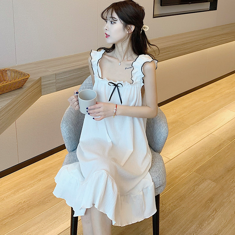 Harness Vest Sleeping Skirt Woman Summer Slim pure cotton 2022 New web redness sensation with chest cushion pure color pyjamas dress