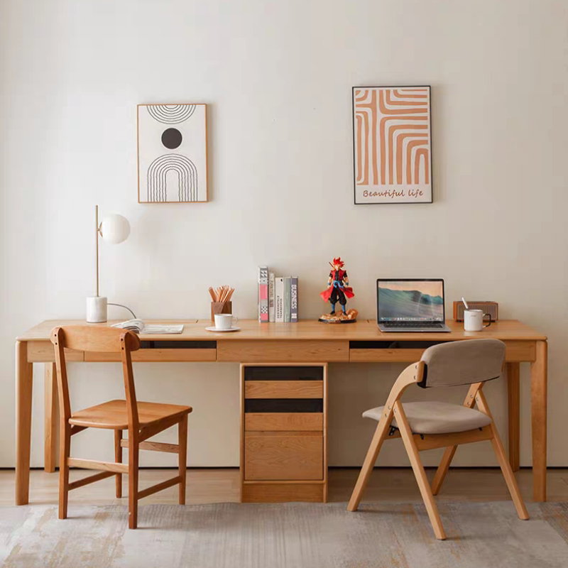 North American Cherry Wood Black Walnut Double Desk Study Writing Computer Desk Nordic Japanese Style Simple Home Use