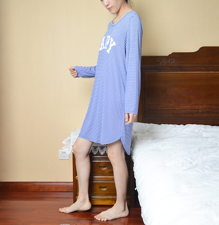 Váy ngủ nữ mùa xuân và mùa thu dài tay rộng cỡ lớn chất béo mm modal cộng với phân bón tăng cho bà bầu váy ngủ 200 kg váy nhà váy đầm mặc nhà trung niên
