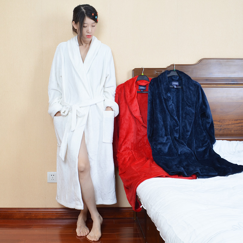 Mùa thu và mùa đông áo choàng tắm flannel nam cộng với kích thước vài bộ đồ ngủ nữ đồ ngủ dài tay cộng với dịch vụ nhà dài dày - Night Robe