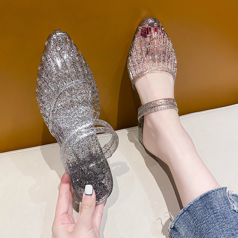 Two-Wear Crystal Shoes for Women, Summer Fashion, Non-Slip Pointed Toe High Heels, Jelly Transparent Plastic Sandals, Waterproof Shoes