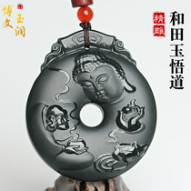 Natural Xinjiang Hetian jade green jade Enlightenment pendant between the Buddha statue jade pendant men and women jade ornaments