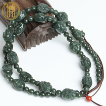 Natural Xinjiang Hetian jade green jade 18 Arhan necklace jade pendant pendant Jade peed Jade brand jade pendant