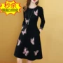 Dan Mu Nair mới dài tay thêu dress 2018 mùa thu và mùa đông của phụ nữ cổ tròn Mỏng Một từ váy 11679 váy xoè ngắn