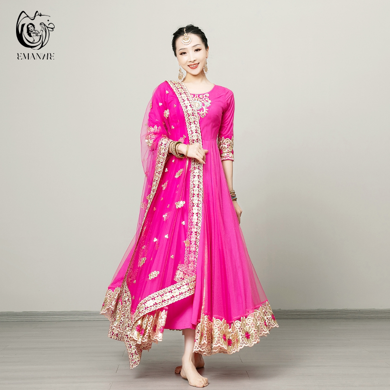 Iman Exotic Indian Dance Costume Ethnic Style Women's Dance Dress Kathak Saree Large Hem Anna Dress