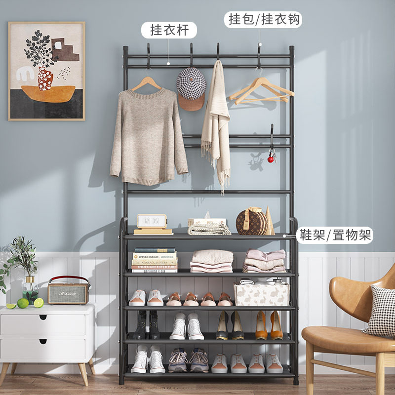Simple floor-to-ceiling clothes and hat rack shoe rack integrated combination home shoes and hat rack bedroom living room hanging hanger foyer multi-storey