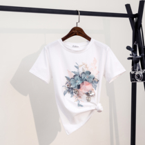 2021 summer clothes new heavy industry embroidery sequins three-dimensional flowers wild fashion short sleeve t-shirt women bottoming coat tide