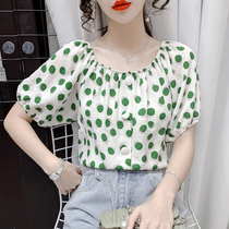 Sweet wave point chiffon shirt womens short sleeve 2021 new summer loose Foreign Air reduced Age Small shirt shoulder top