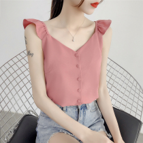 Chiffon suspenders vest women wear summer sleeveless port flavor chic retro clavicle top skinny machine base short