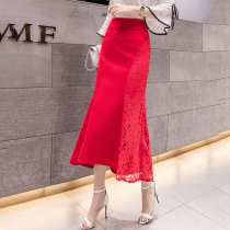 Fishtail half-body skirt autumn 2021 a-character Joker slim waist lace suitable for long skirt with thick hip legs