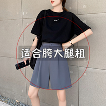 High-waisted suit shorts womens summer thin loose size fat mm black slim casual a-shaped five wide leg pants