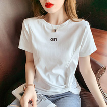 European Joker Cotton White Short Sleeve T-shirt Women 2021 Summer New Slim Irregular Design Short Top