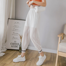 Chiffon bloomers children summer 2021 New elastic waist lace mesh mesh bundle feet Haren pants nine casual pants