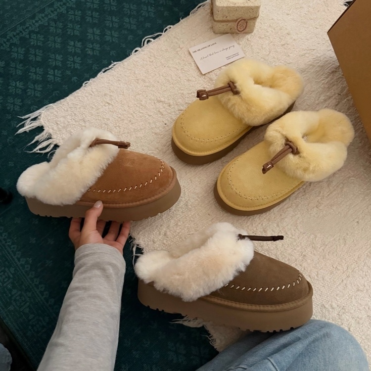 Henan Sangpo Autumn and Winter Wool Kegete Small Yellow Slip-On Shoes with Closed Toe, Comfortable and Versatile, Thick-Soled Lazy Shoes Henan Sangpo Autumn and Winter Wool Kegete Small Yellow Slip-On Shoes with Closed Toe, Comfortable and Versatile, Thick-Soled Lazy Shoes