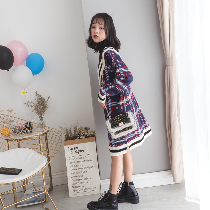 Big code women's clothing sweater dress with dress for autumn and winter new 200 catty and younger sister loose and thin medium long needle weasel-knit 