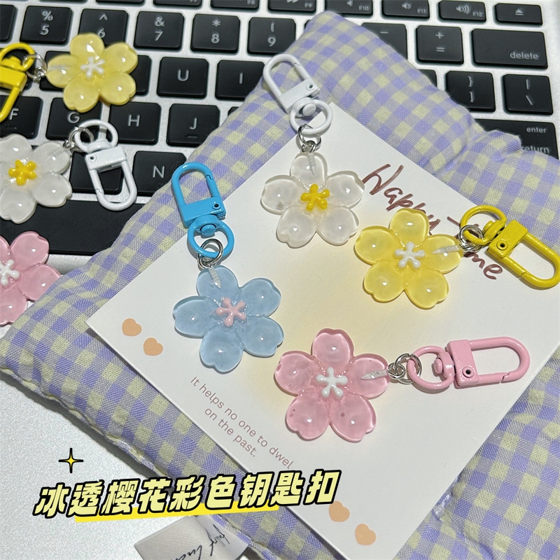 Cherry Ice-Clear Jelly Color Flower Keychain Cherry Blossom Girly Best Friend Gift Accessory Sweet Pure Desire Pendant Cherry Ice-Clear Jelly Color Flower Keychain Cherry Blossom Girly Best Friend Gift Accessory Sweet Pure Desire Pendant