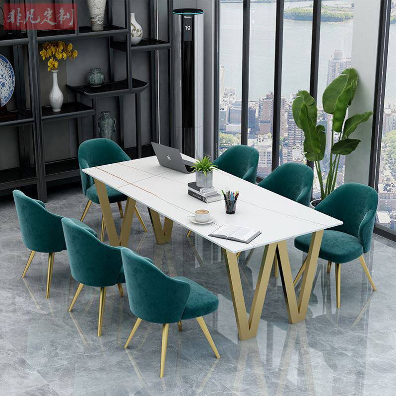 Light luxury rock board conference table office long table reception table simple modern negotiation table and chair combination long strip work 1