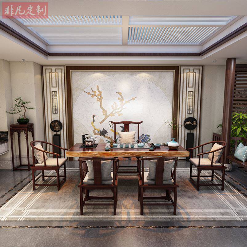 New Chinese living room home tea table big board tea table and chairs combination tea set and tea set integrated solid wood Zen Yigong fu tea table