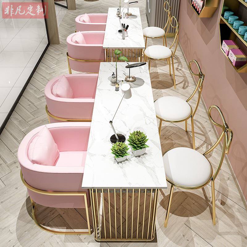 Nordic Ins Brief Modern Double Layer Marble Iron Art Light Extravaganza Red Table Single Double Beauty Chia Table and chairs