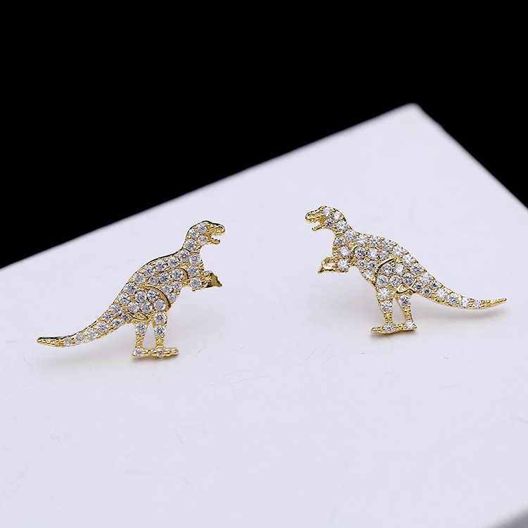 Dinosaur Earrings & Gold Diamondrecommend    Same   925 silver needle   dinosaur   snake   crocodile   honeybee   eye   Earrings   Ear Studs   Ear clip