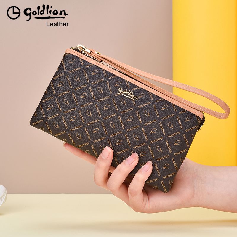 Goldlion Women's Long Wallet with Zipper, New Style Handbag for Women, Large Capacity Clutch Bag, Mom-Style Phone Bag