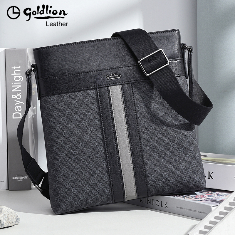 Goldlion Men's Shoulder Bag New Model Large Capacity High-End Men's Business Printed Crossbody Bag Vertical Style Crossbody Small Backpack