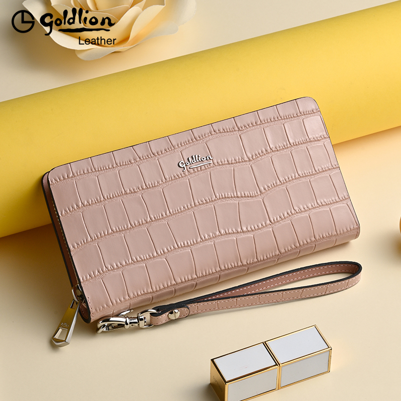 Goldlion Women's Wallet Long Style 2026 New Crocodile Pattern Genuine Leather Trendy Fashion Bag Large Capacity Wallet for Women