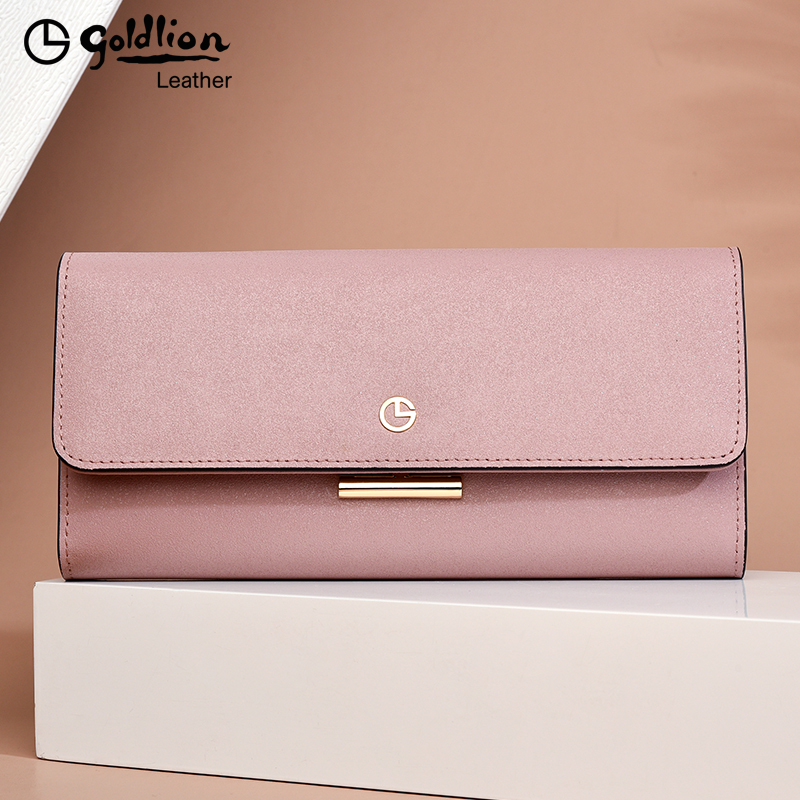 Goldlion Women's Wallet 2026 New Model Ladies Long Genuine Leather Large Capacity Clutch Bag Fashionable Purse Trendy Handbag