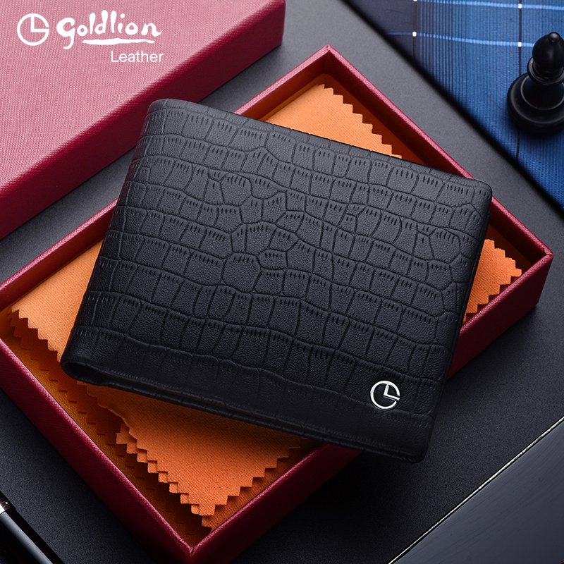 Goldlion wallet men's short leather soft leather luxury crocodile pattern sheepskin wallet men's driver's license new