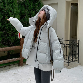 Light Blue Hooded down Jacket for Women, Winter Thickened Coat, 2025 Super Stylish and Trendy Korean Casual Short Puffer Jacket