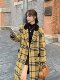 Yellow plaid woolen coat for women 2025 winter mid-length Hepburn style Korean style high-end thickened woolen coat