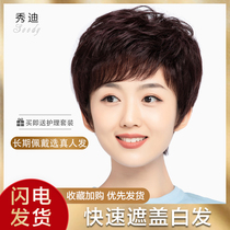 Wig Lady Short Hair Mother Live-action Lady Hair Lady Full Head Sleeve Middle Aged Real Hair Natural Fluffy Wig Sleeve