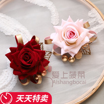 Chinese style atmosphere happy mother-in-law wedding head flower wedding bride hair accessories red headwear rose hair clip edge clip advanced feel