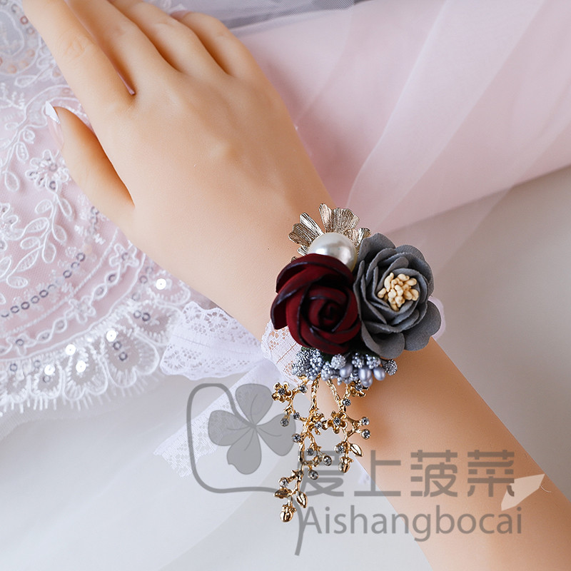 Luxury and exquisite lace rhinestone wrist flower bride wedding hand flower bridesmaid sister group bracelet Sen wedding corsage