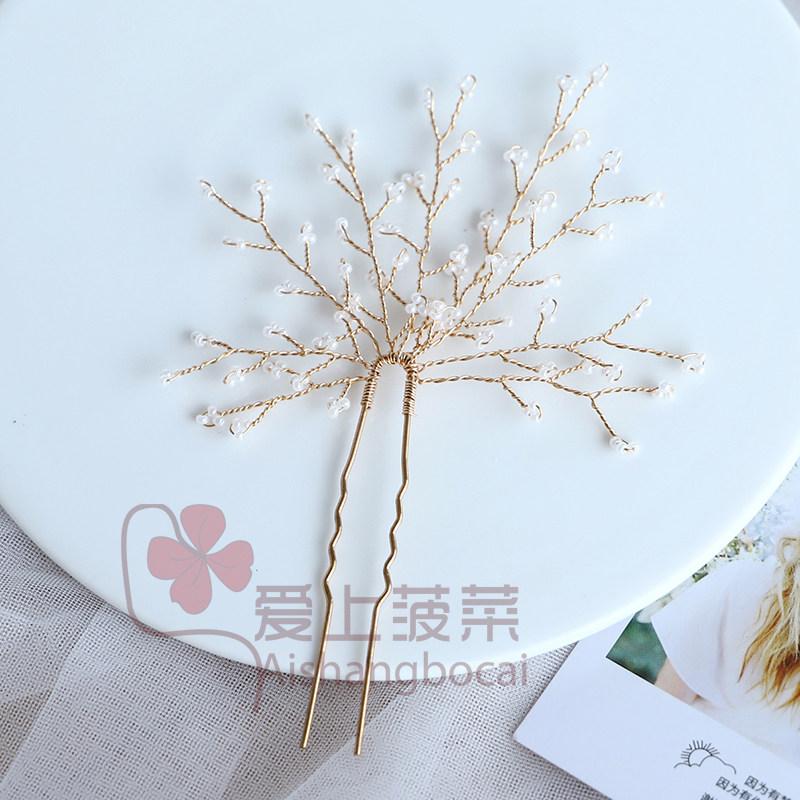 New Korean-style bridal headgear Hair Accessories Pearls Lace Hairpin Hairpins Wedding wedding dress Accessories Photo photo make-up